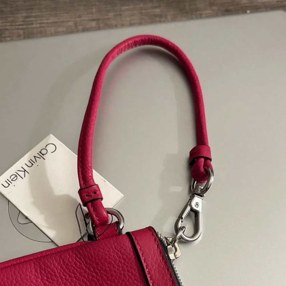 Calvin Klein Hot Pink Leather Wristlet Clutch - Picture 2 of 6